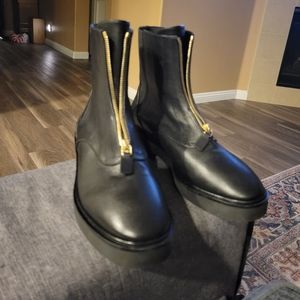 Stuart Weitzman Black Combat Boots with Gold Zipper